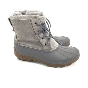 $110 Sperry Saltwater Wool Suede Duck Boots Size 7 Womens Light Gray Booties